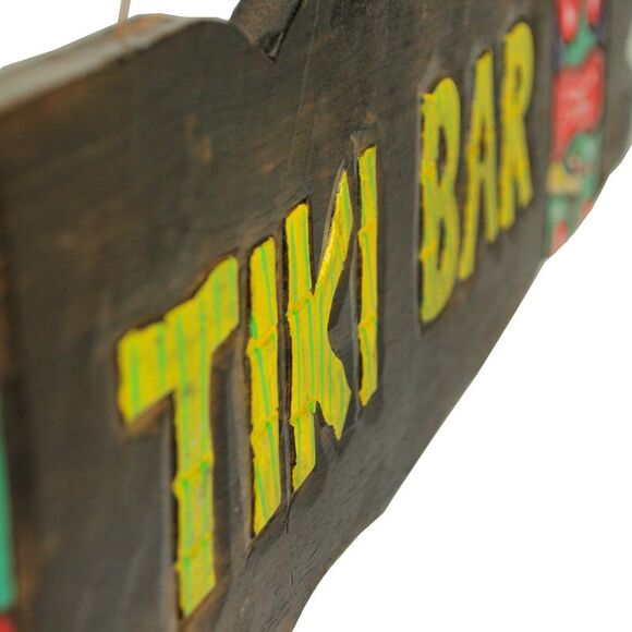 39-Inch Hand-Carved Wooden Tiki Sign with Rope Hanger - Beachy Decor - Picture 3 of 7